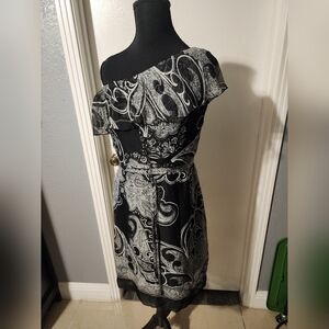 New York & Company Black And White One Shoulder Dress Size XS